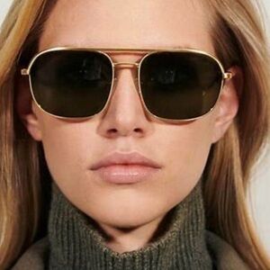 Anine Bing Highland Pilot Aviator Gold Sunglasses